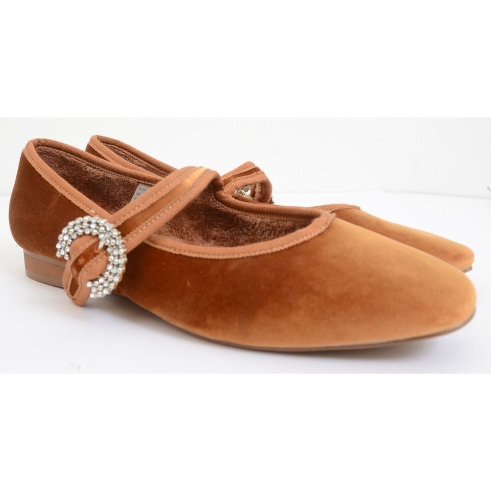 Feversole Women's 9 Rhinestone Velvet Mary Jane Square Toe Easy Buckle Flats - Picture 10 of 14